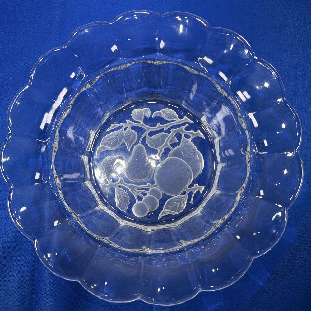 Vintage Mikasa Bountiful Frosted Crystal Fruit Bowl Scalloped Rim Japan 9.25"